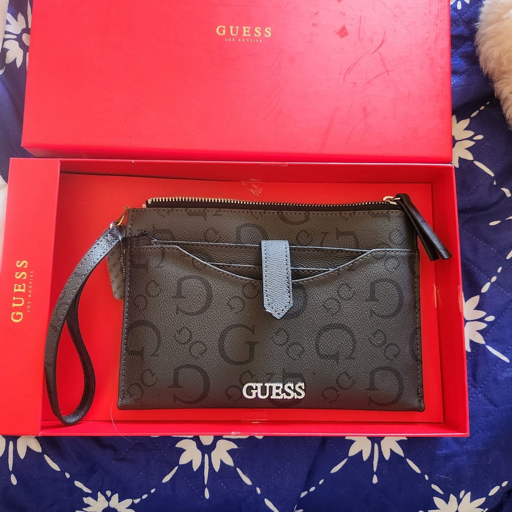 Guess Black Logo Wristlet
